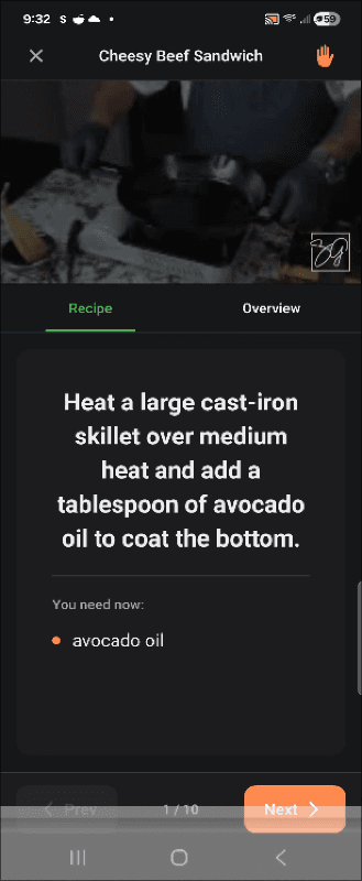Guided cooking step with timer